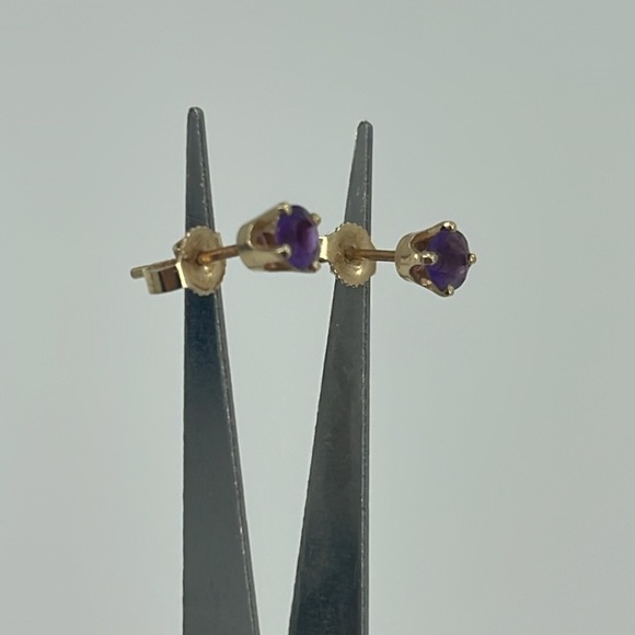 Amethyst Post Earrings - 14k Gold - Picture 6 of 8